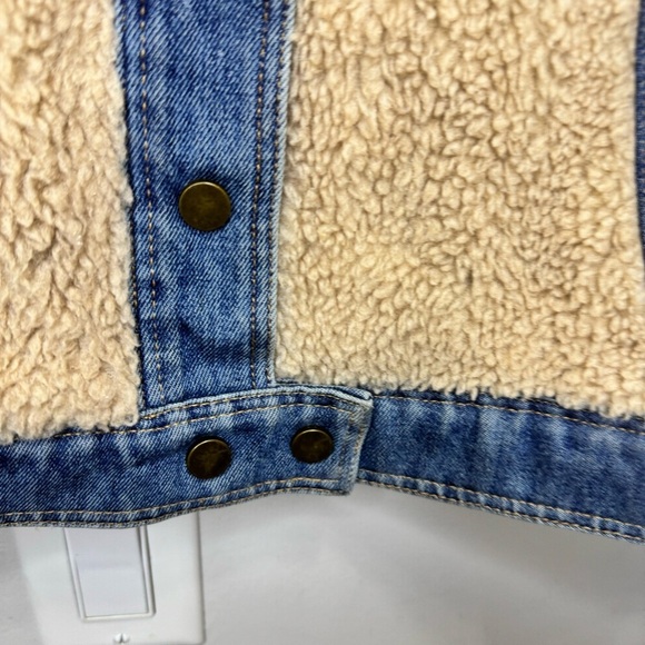 Veronica Beard Potter Cropped Denim-Trim Sherpa Jacket Size Medium - Picture 11 of 15